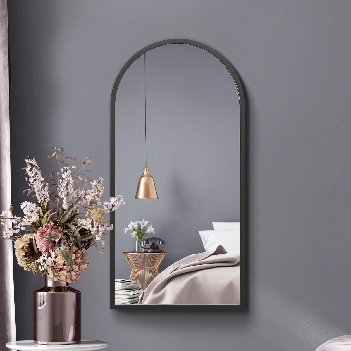 Mirroroutlet Black The Arcus - Metal Framed Arched Wall Mirror 31" X 16" (80Cm X 40Cm). Suitable For Inside And Outside