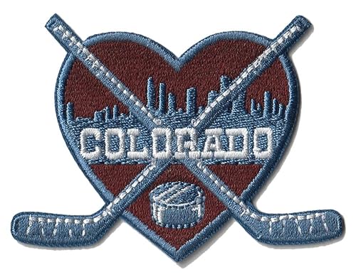 MJshop29 Colorado Hockey Heart Embroidered Patch – 3 x 2.5 Inch Iron-On or Sew-On Applique – Ice Hockey Fan Gift