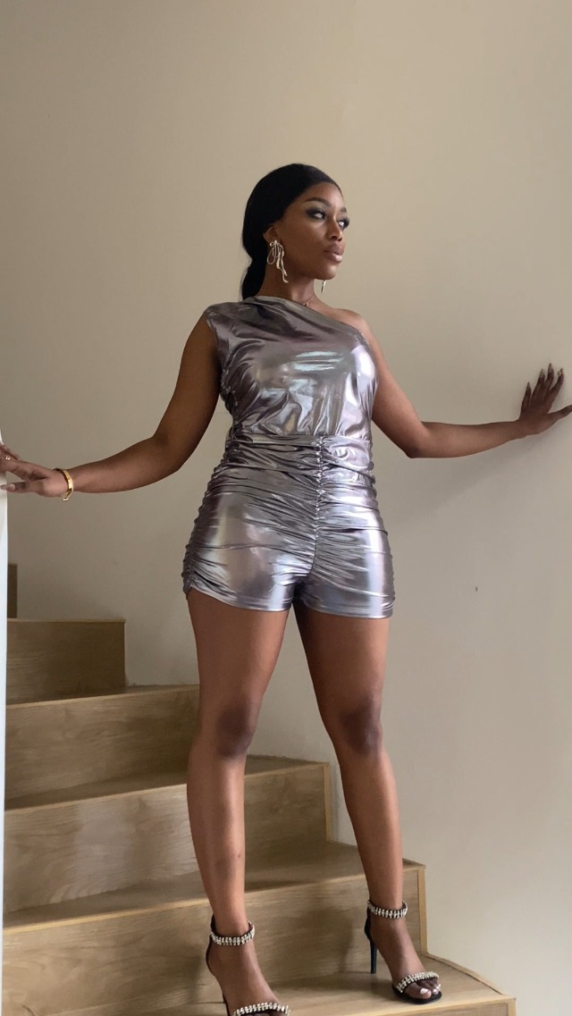 完売商品ONE SIDE SHOULDER ROMPERS ONE SIDE SHOULDER ROMPERS / ブラック S