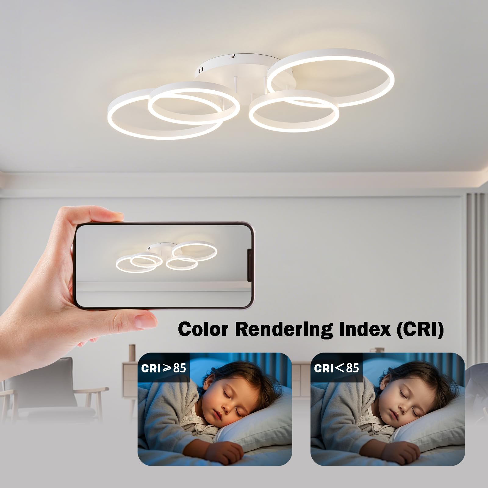 LED Deckenleuchte Dimmbar 40-60W, 100CM Deckenlampe LED Wohnzimmerlampe mit Fernbedienung APP Farbwechsel, Moderne lampe Dimming Deckenbeleuchtung Schlafzimmerlampe (Weiß)