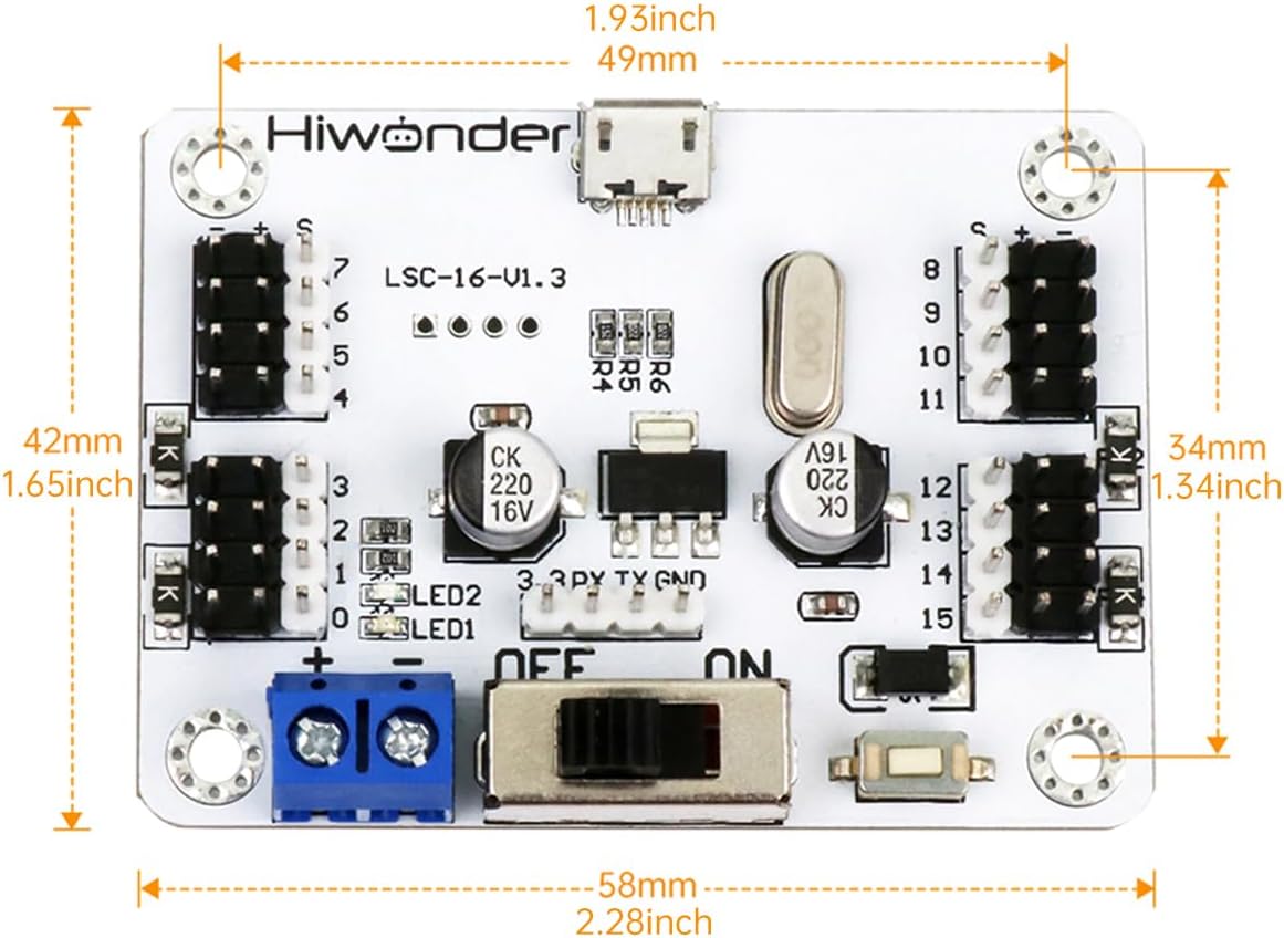 16 Channel PWM Servo Motor Tester Board Module Controller with Over-Current Protection USB Port for Robot DIY