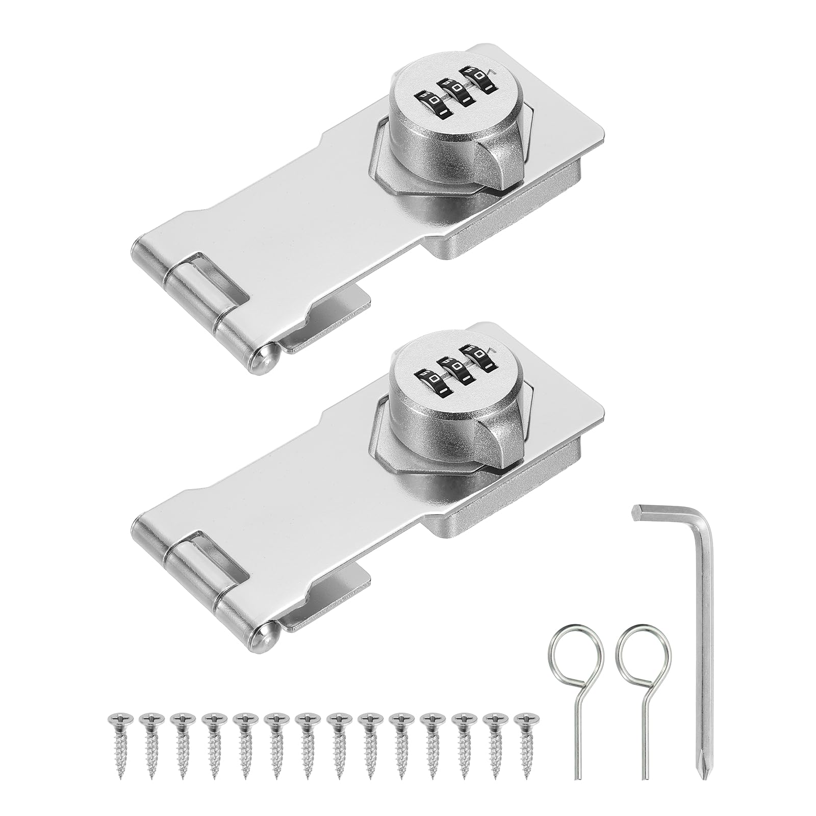 Defanex 2 Pcs Keyless Cabinet Lock with Combination Code (4.5 Inch) - 3-Digit Password Hasp Latch Lock Mechanical Password Rotary Hasp, for Drawer Closet Cupboard Fence Door, Silver
