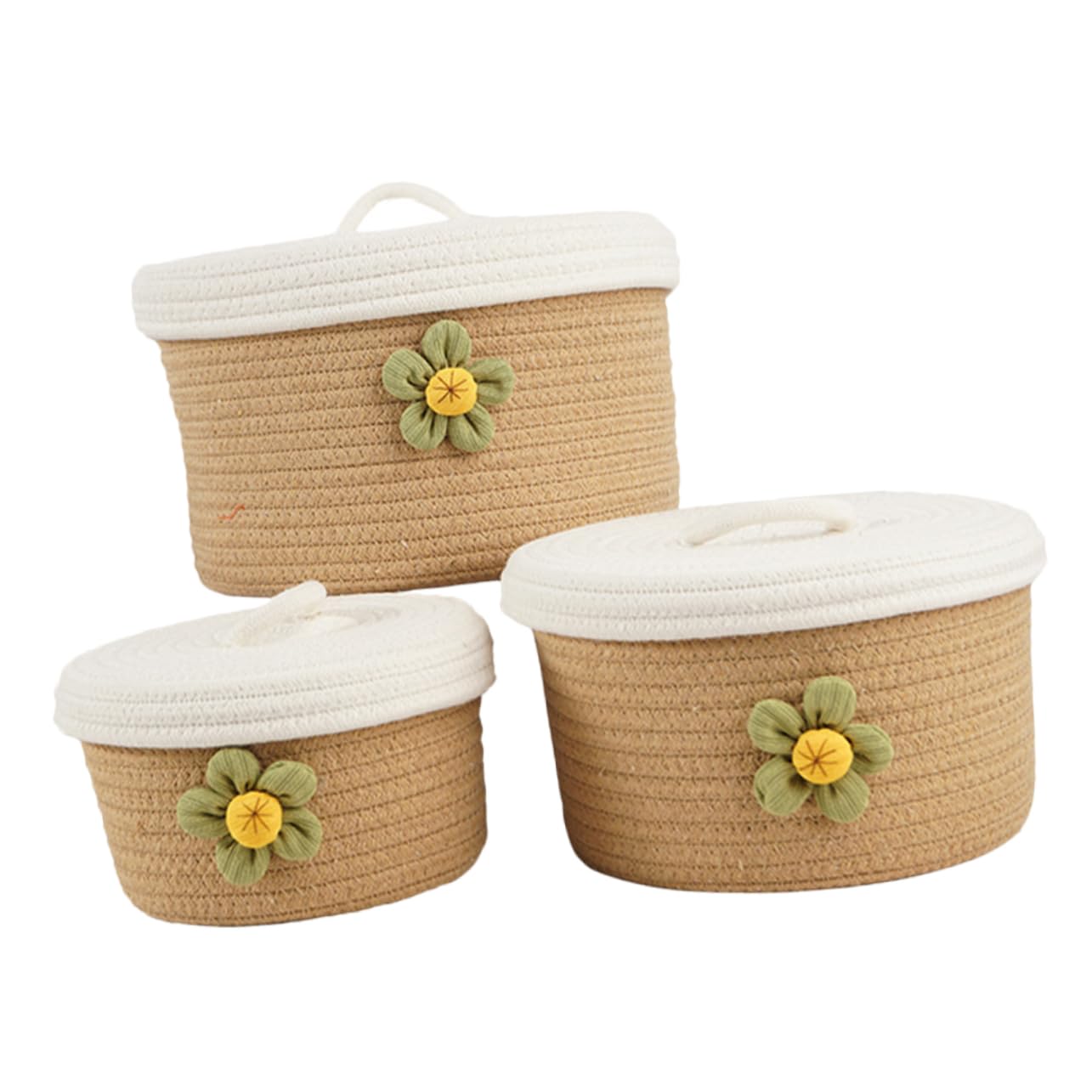 Panier de rangement corde coton tissé avec couvercle pour jouet beauté