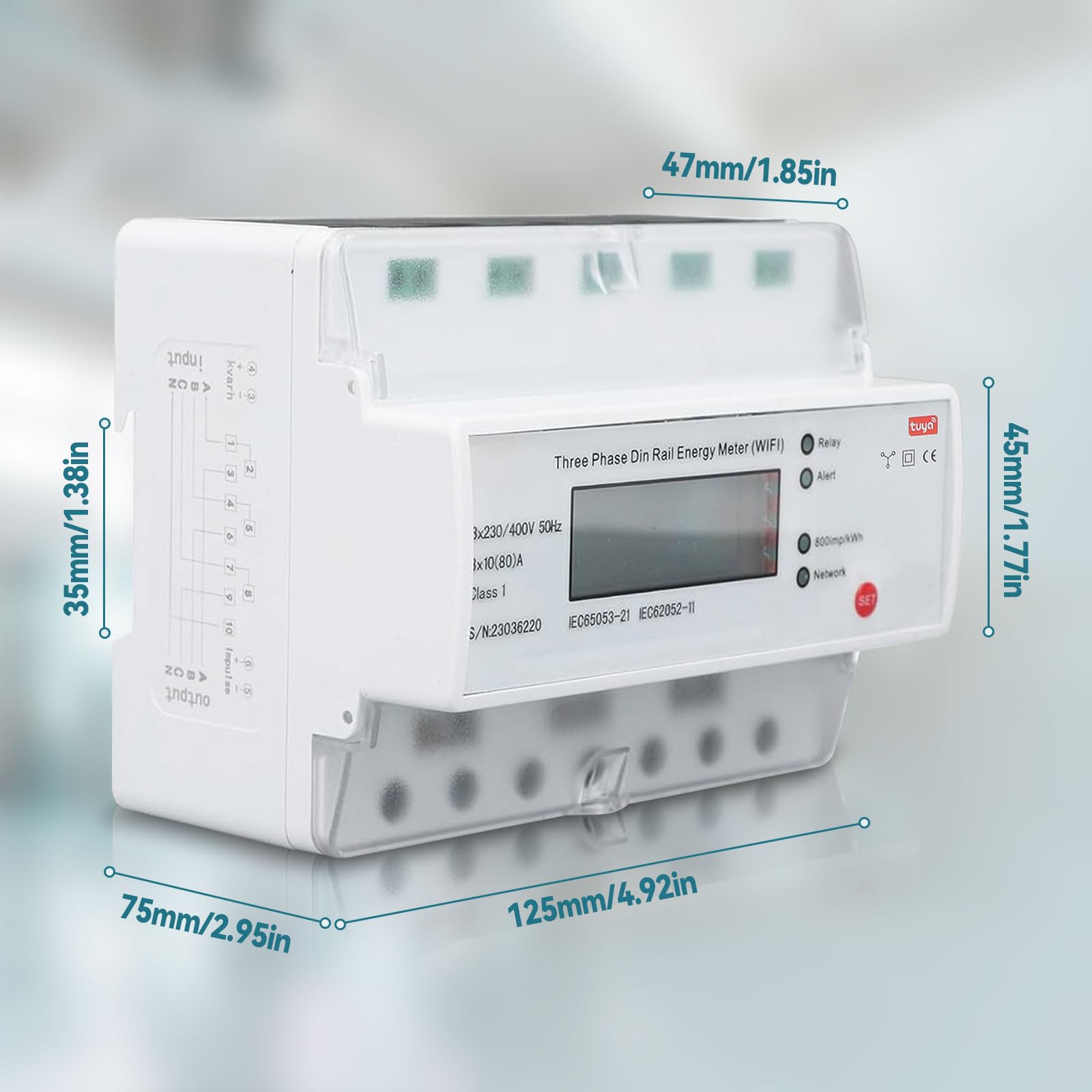 Contatore di energia per rotaie DIN a 3 fasi, Smart WiFi, contatore di corrente a tre fasi, DIN 3 x 220 V, 10 (80) A, telecomando Tuya App