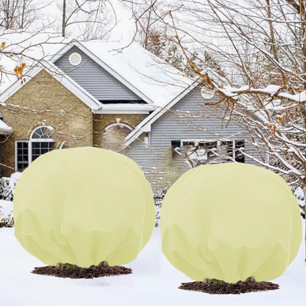 Copertura protettiva per piante in tessuto non tessuto spesso, isolamento invernale per esterni, per piante da giardino, confezione da due con diverse dimensioni, beige