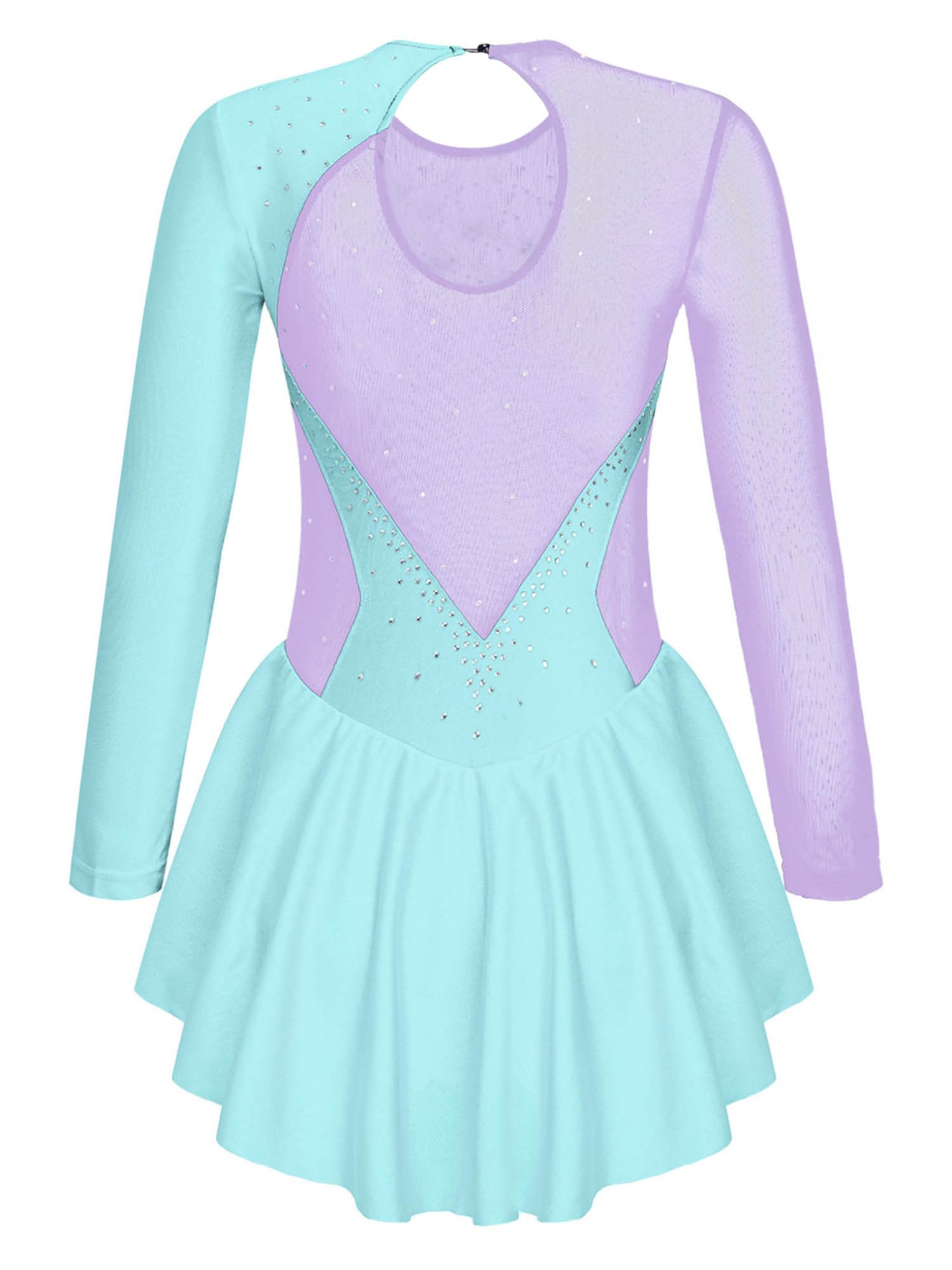JanJean Kids Girls Long Sleeve Shiny Figure Ice Skating Dress Ballet Dance Gymnastics Leotard Dress Light Blue B 6 Years
