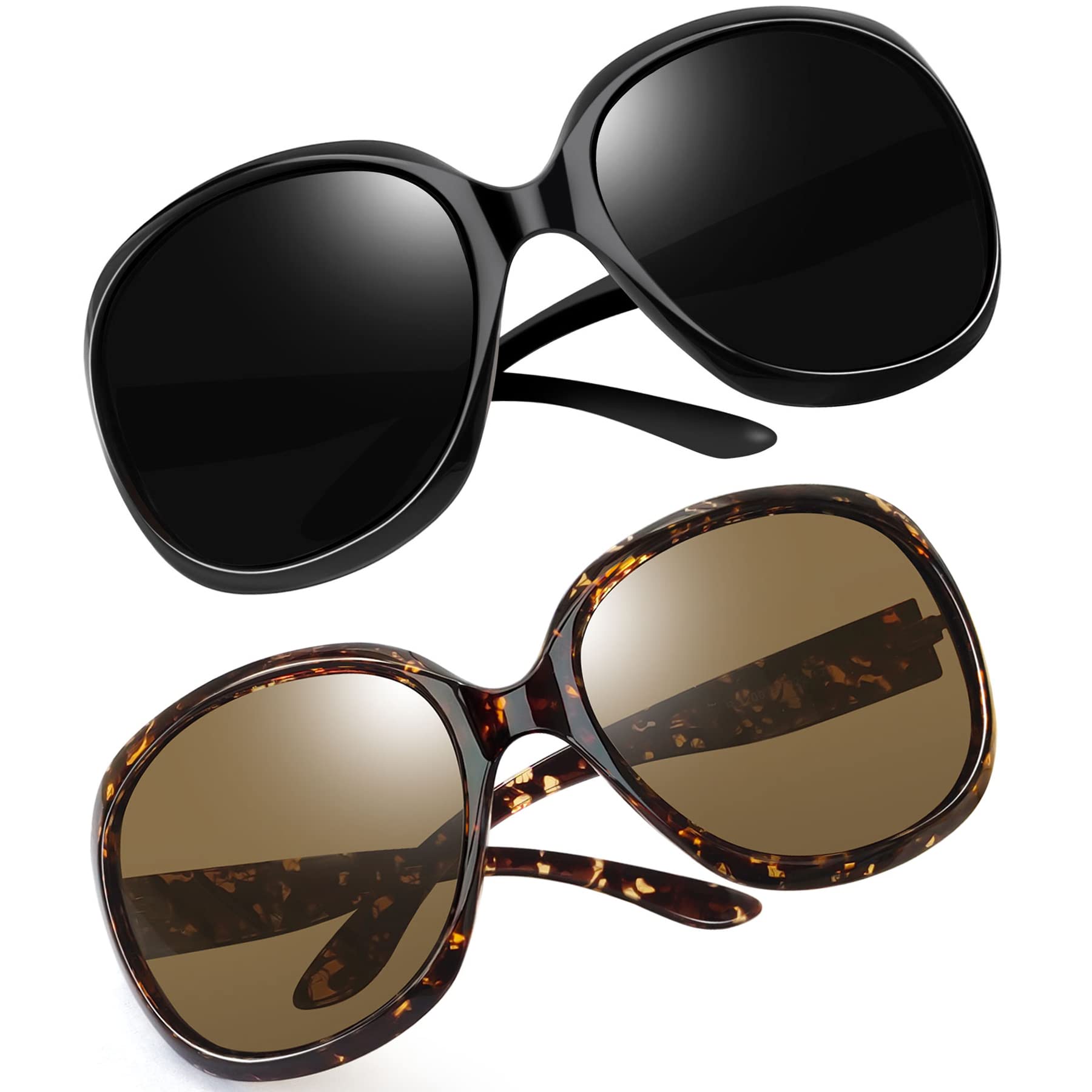 Joopin Übergroße Sonnenbrille Damen Polarisiert 2025 Vintage und Große Sonnenbrille Moderne Trendy Groß XL UV400 für Fahren und Reisen (Schwarz und Crystal Braun)