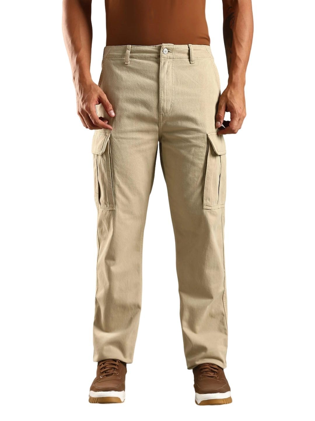 Regular fit Solid mid Rise Cargo-image-45