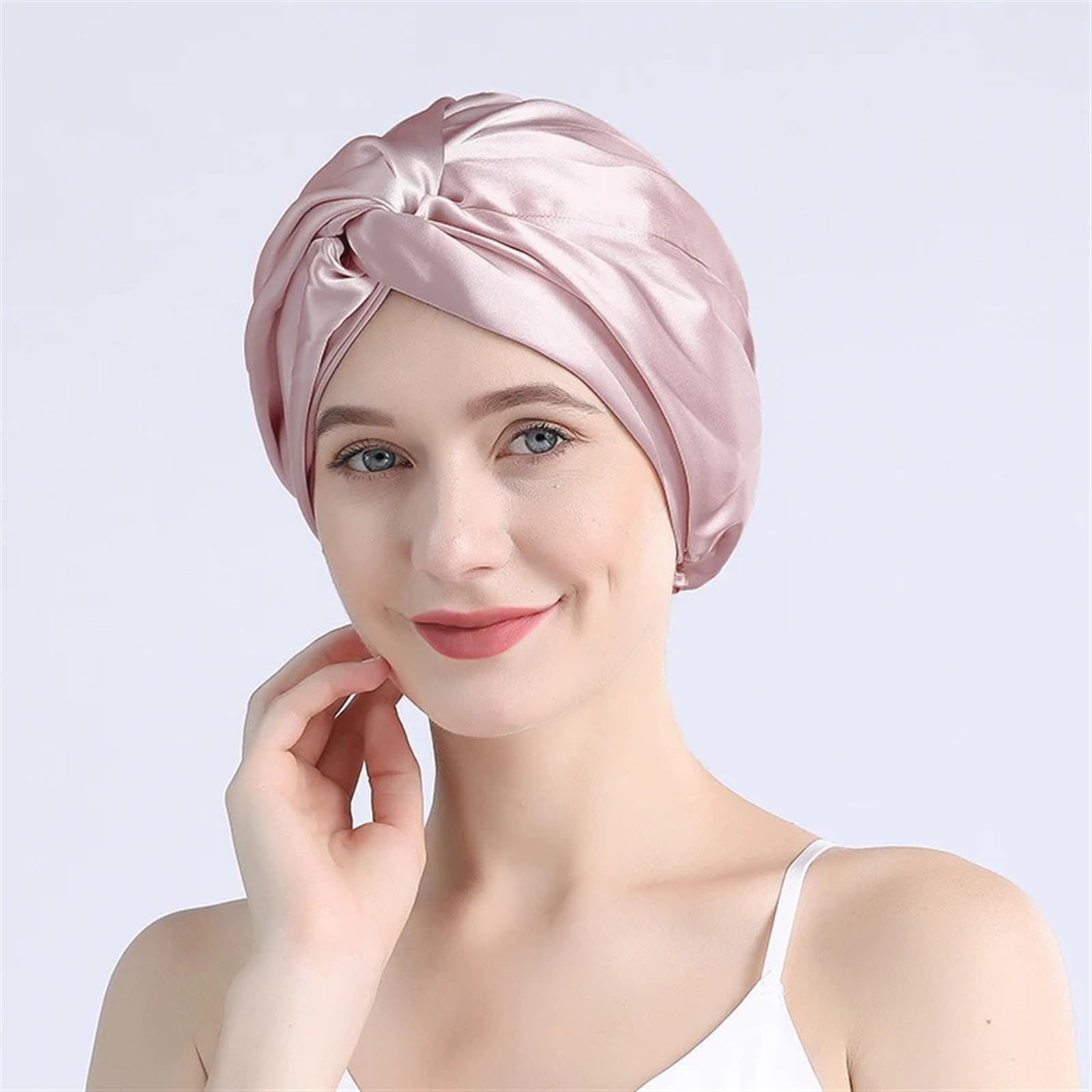 Gorro De Seda Para Dormir Gorro de noche seda morera pura for mujer, gorro for el cuidado del cabello, doble capa, 16 Momme con elástico en la cabeza