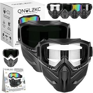 Detachable Full Face Protective Goggle Mask Anti-Fog Shield Cool ATV Tactical Airsoft Paintball Protection Glasses Mask Gear Women Men Windproof Ski Goggle for Work Dirt Bike Motorcycle Riding