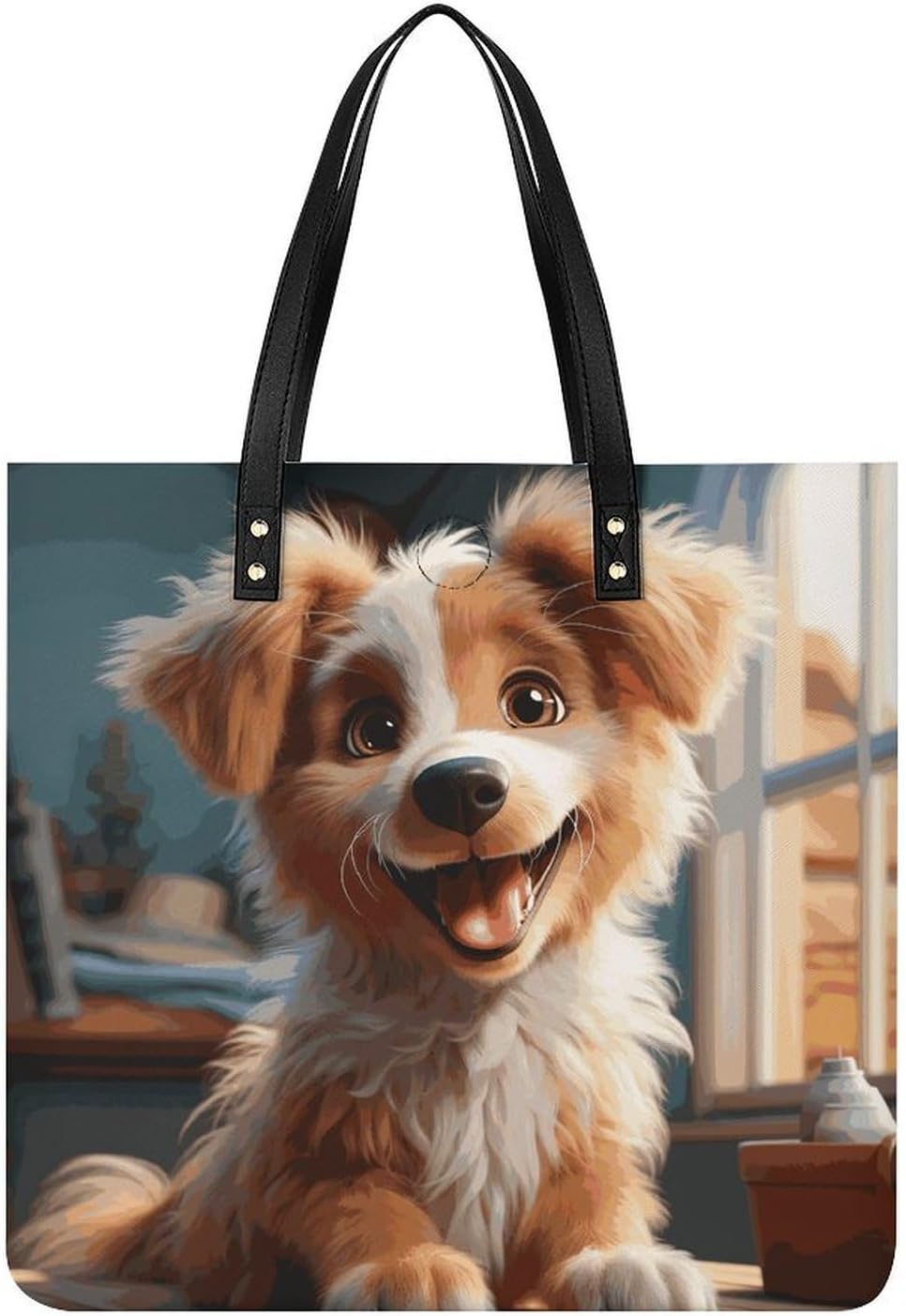 Cute Dog Tote Bag with Magnetic Buckle Reusable Grocery Bags Lightweight Cross Body Handbag for Daily Essentials
