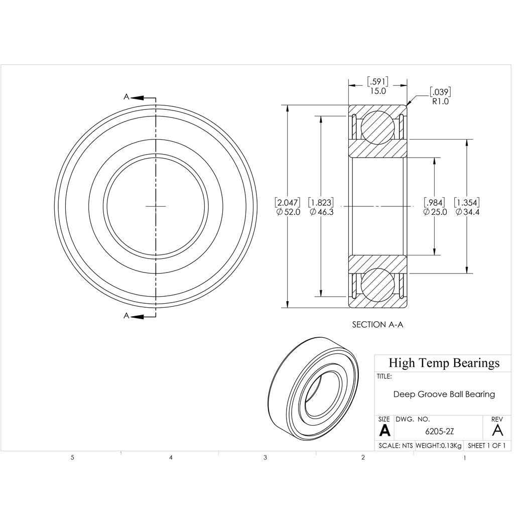 25mm 6205-ZZ Deep Groove Shielded ZZ Ball Bearing, Pack of 10