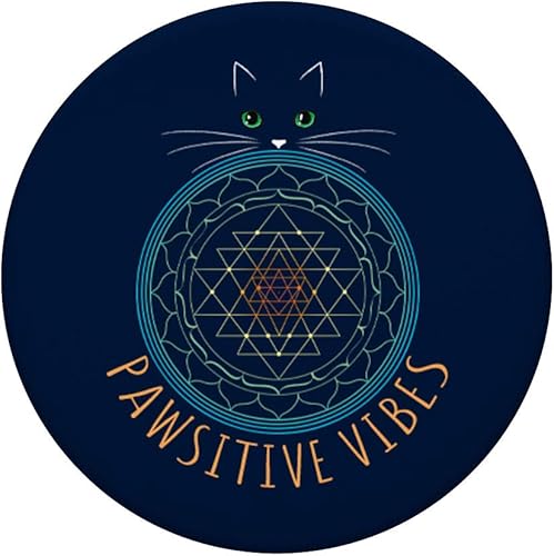 Miniatura 3 de Divertido Buda amante del gato Mandala Live In The Meow Zen Kitty PopSockets agarre y soporte para teléfonos y tabletas, Negro