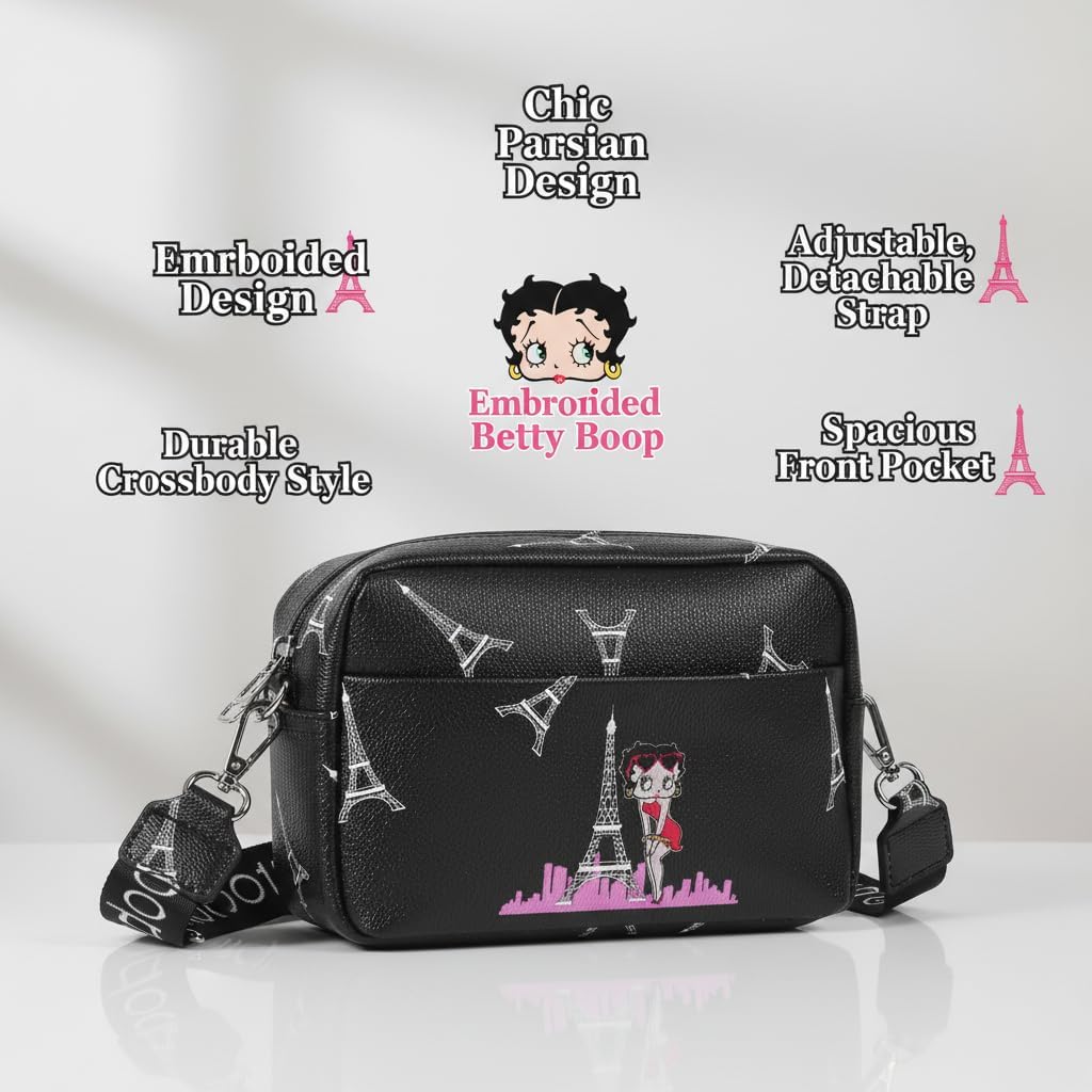 Karriage-Mate Betty Boop Crossbody Bag for Women, Faux Leather Shoulder Bag with Adjustable Strap