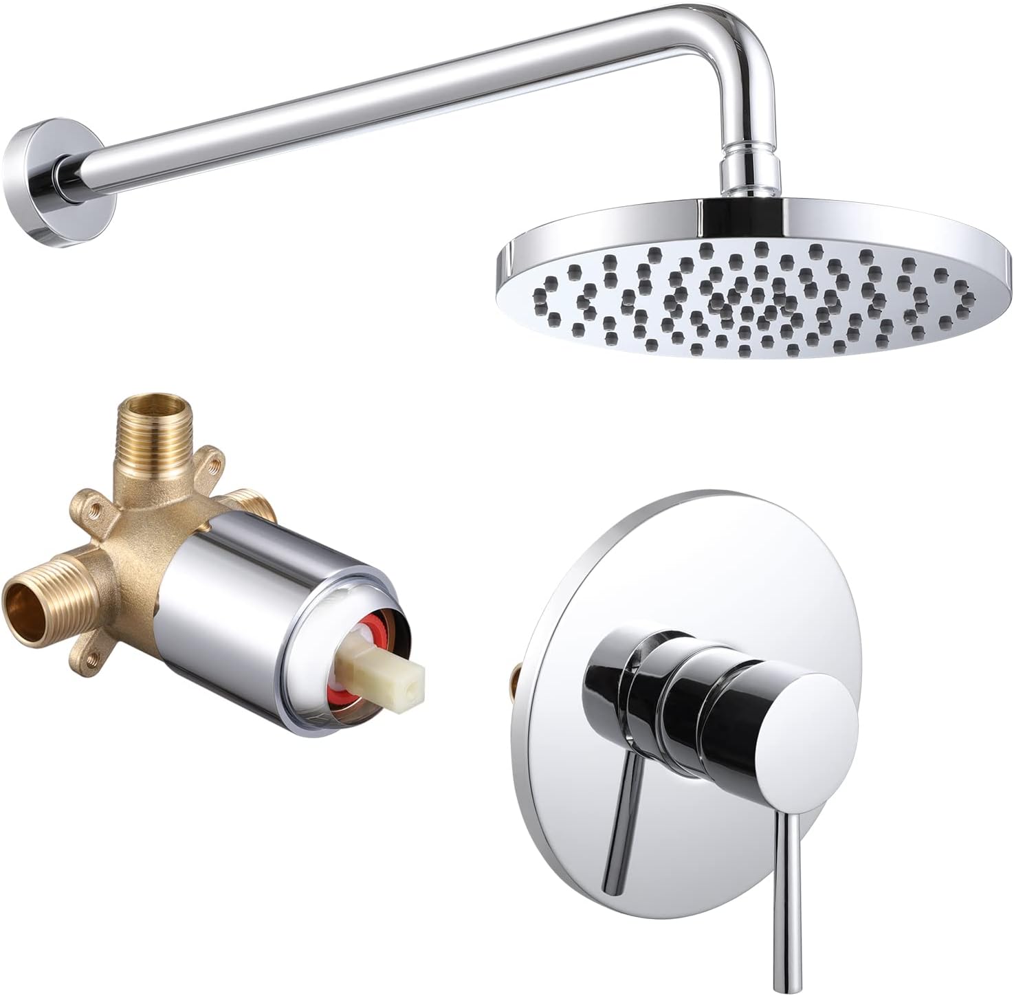 KES Shower Valve and Trim Kit Rain Shower Head Shower Faucet Set Complete Wall Mount Pressure Balance Shower Fixture Polished Finish, XB6202-CH KES Shower Valve and Trim Kit Rain Shower Head Shower Faucet Set Complete Wall Mount Pressure Balance Shower Fixture Polished Finish, XB6202-CH