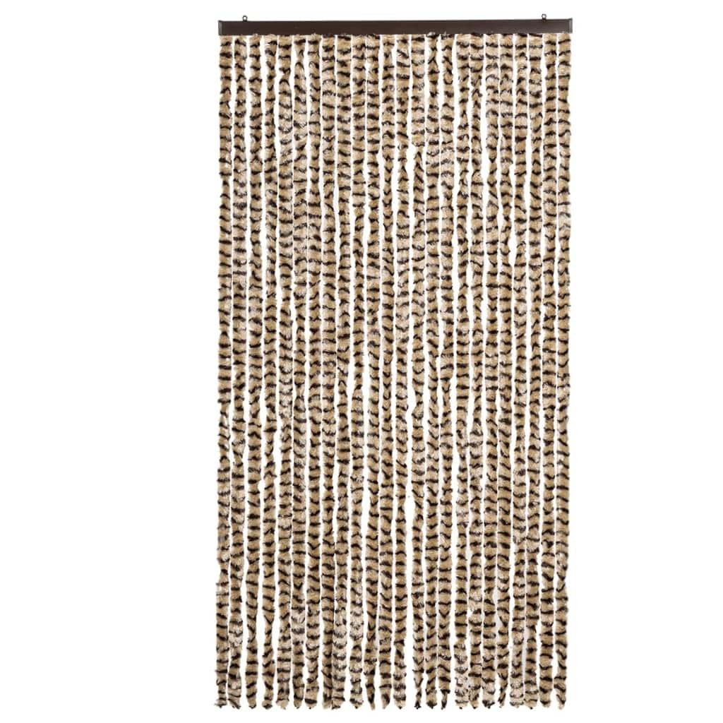 Insektenschutzvorhang Chenille Flauschvorhang Beige Braun 100x220cm Fliegengorhang Streifenvorhang Moebelwagen Tuer Balkontuer Wohnmobil Wohnwagen