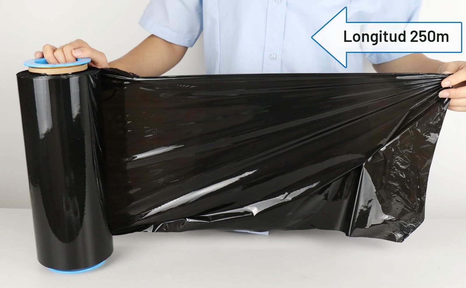 Paquete de 3 Film estirable negro, film de embalaje, film transparente 250m x 400 mm con asa de plástico, para embalaje y mudanzas, BOMEI PACK