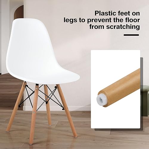 Miniatura 7 de ERGOMASTER DSW - Juego de 4 sillas de comedor modernas premontadas con patas de madera resistentes, sillas de plástico Shell Lounge para comedor,