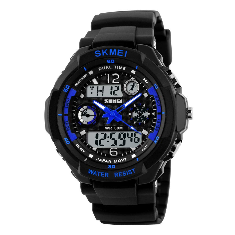 MASTOP Reloj digital de cuarzo analógico para hombre, multifuncional, resistente a los golpes y al agua, pantalla LED