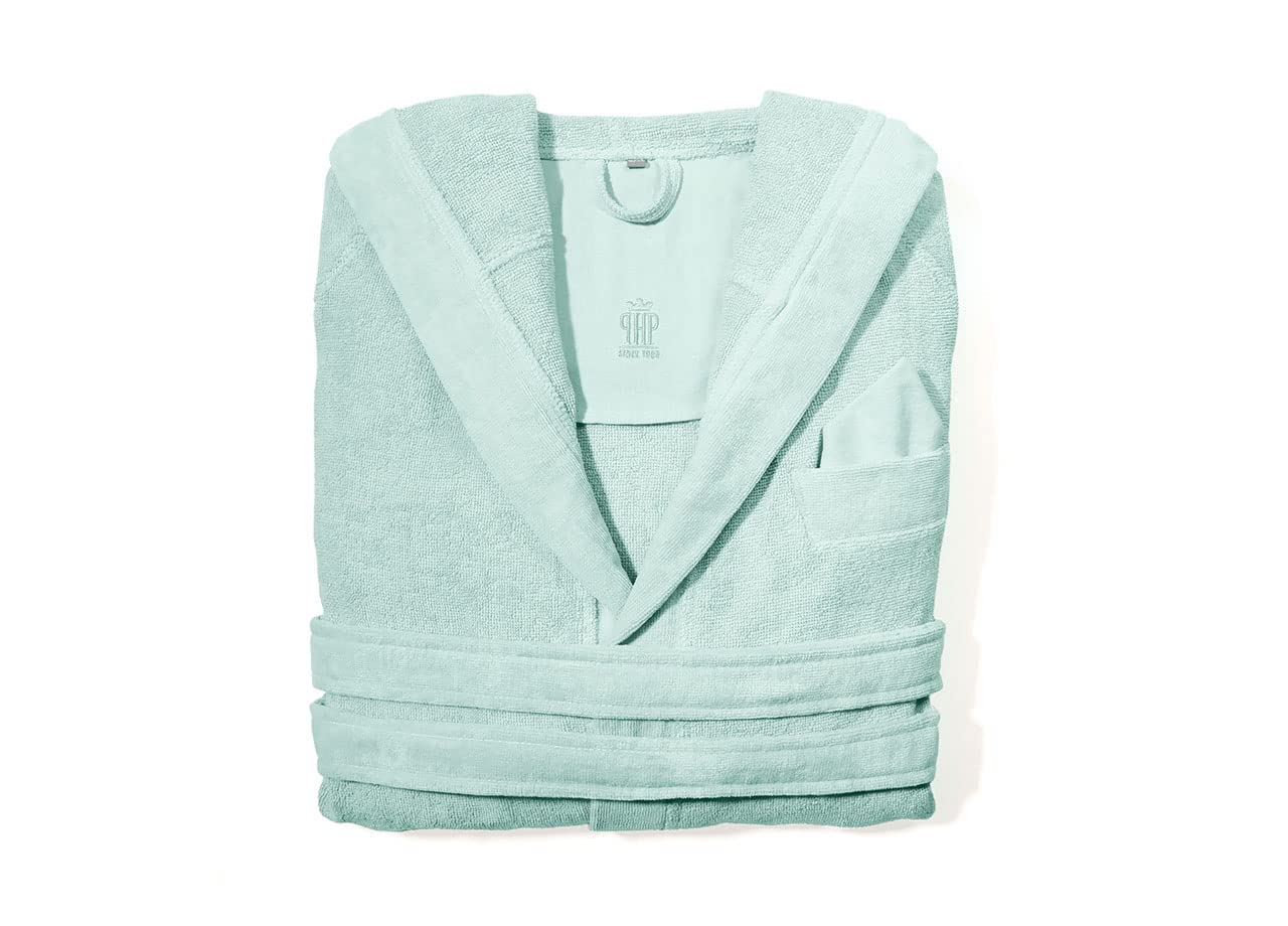 BIANCHERIAWEB Albornoz de Algodón con Capucha y Bolsillos de Suave Rizo Modelo Joy Color Liso Menta