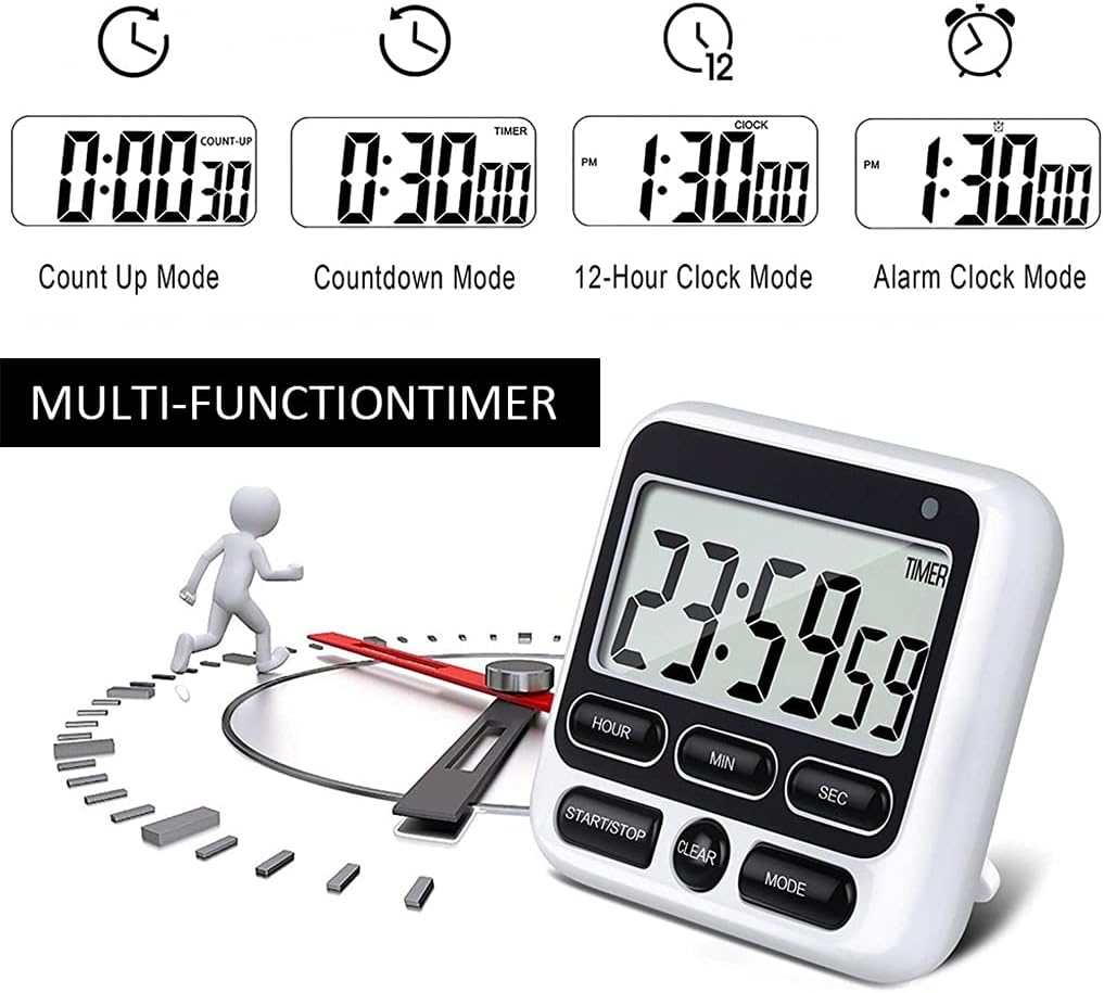 Digital Screen Kitchen Timer Large Display Square Cooking Count Up Countdown Alarm Clock Sleep Stopwatch