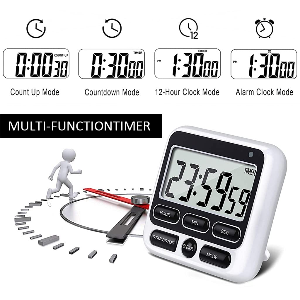 minutnik, Digital Screen Kitchen Timer Large Display Square Cooking Count Up Countdown Alarm Clock Sleep Stopwatch(Svart)