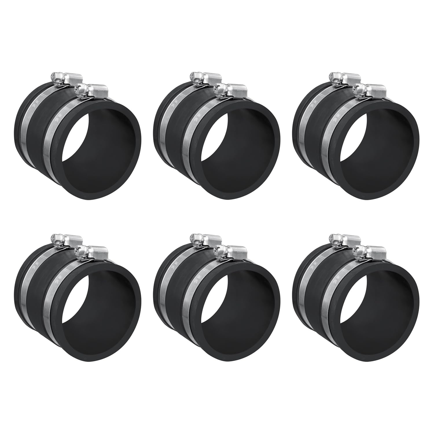 Powertec Black 70148-P6 2-1/2 Inch Control Flex Steel Clamps, Hose Connector Rubber Cuff Coupler For Woodworking Collection Fittings, Dust Collector Accessories & Machinery, 6 Pk,