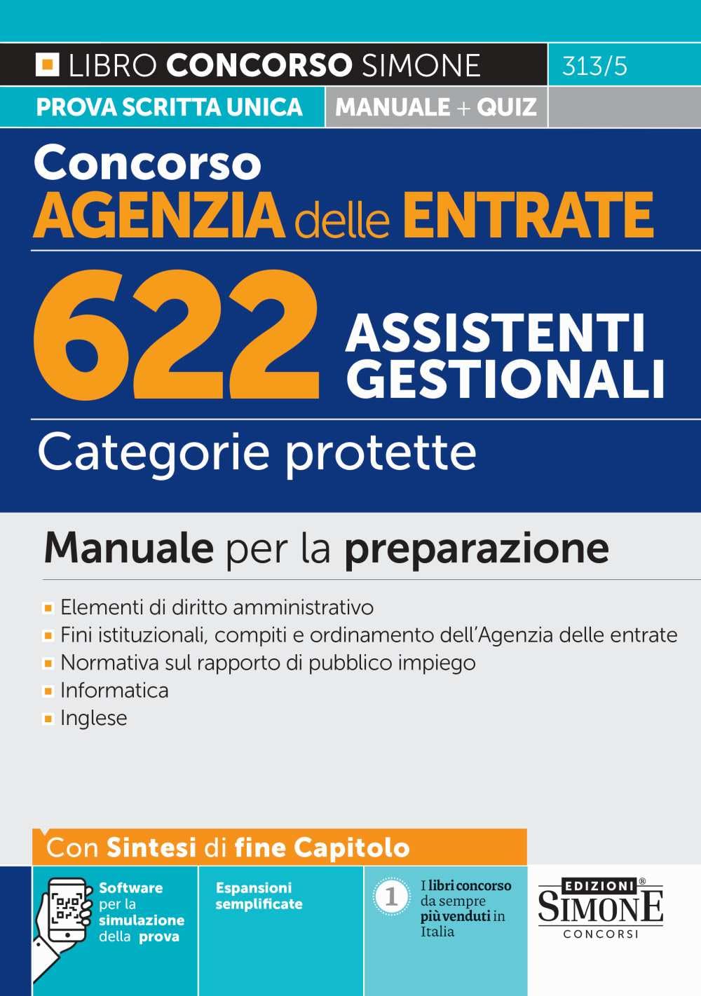 Concorso Agenzia delle Entrate. 622 assistenti gestionali. Categorie protette. Manuale per la preparazione