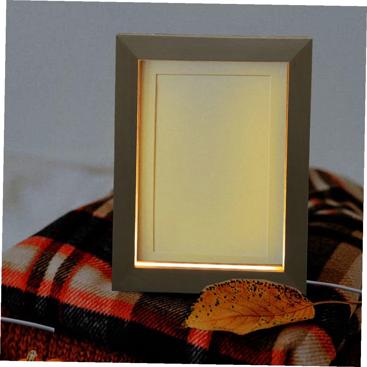 SHINEOFI Marco de Fotos LED de Madera Maciza 2 Unidades 170x130 Mm Luz Cálida USB Marco Iluminado para Decoración del Hogar y Luz Nocturna de Mesa