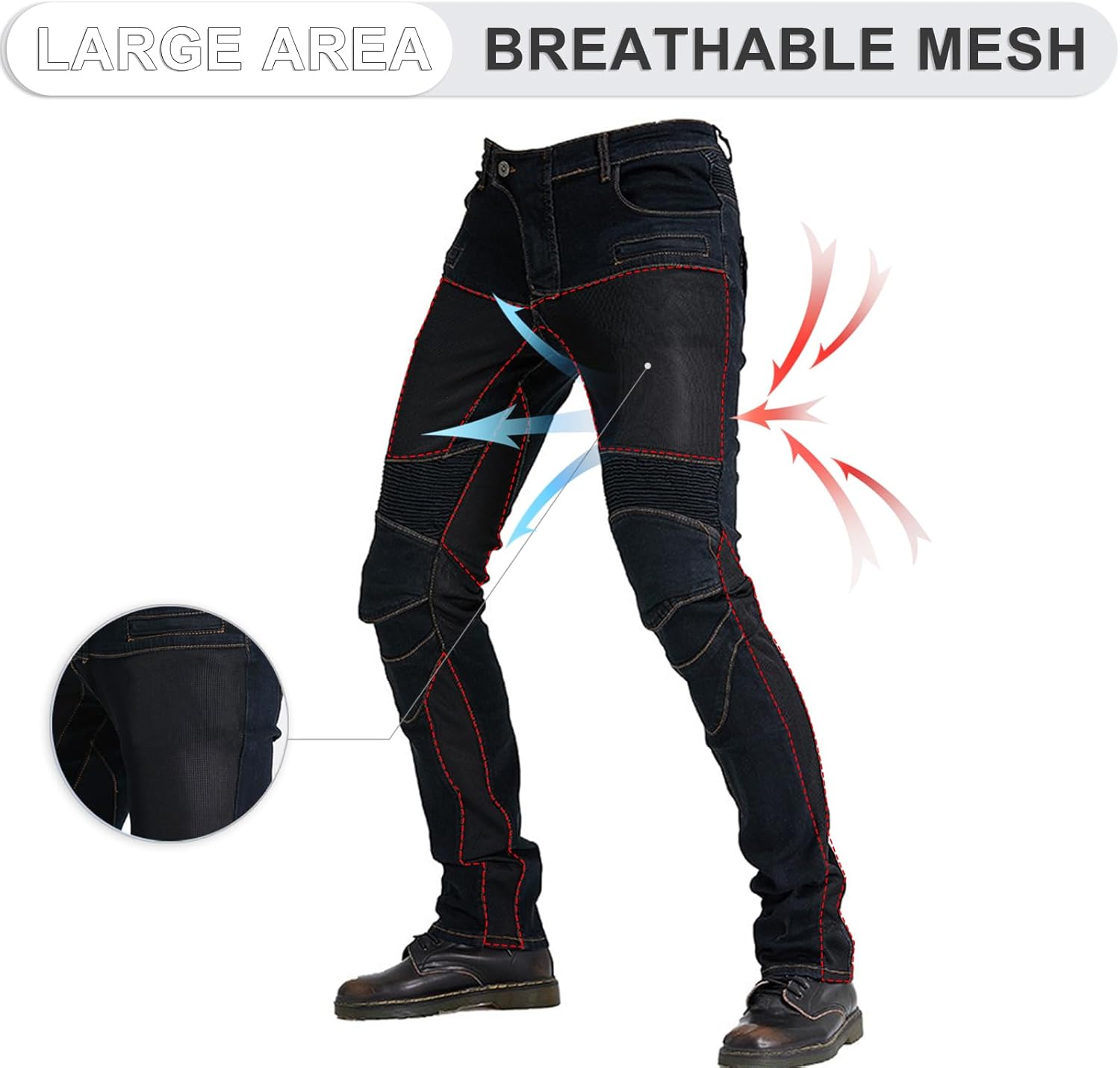 LOMENG Mesh Motorcycle Riding Pants Armored Breathable Motorbike Motocross Jeans with CE2 Armor Versatile Riding Trousers - Image 3