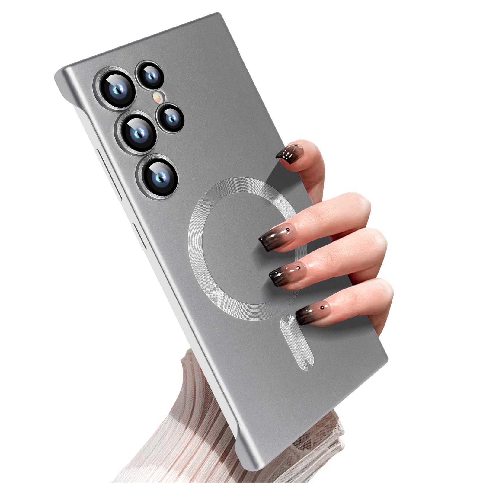 Omio Magnetic Slim Case for Galaxy S25 Ultra Compatible with MagSafe, Matte PC Ultra-Thin Bumper Frameless Borderless Minimalist Design with Camera Lens Protector for Men Women, Natural Titanium