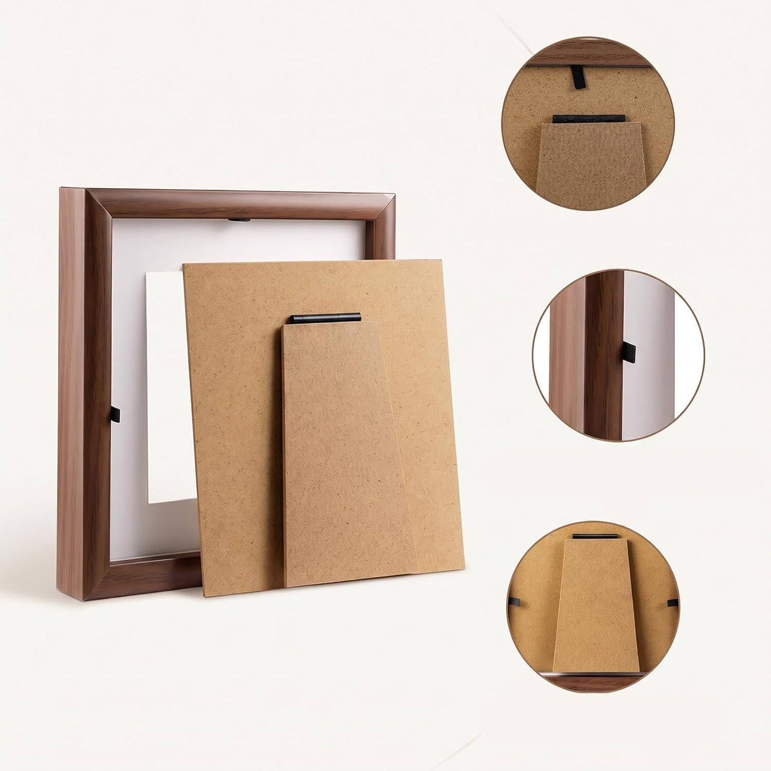 Mabor Mini Frames For Shadow Box, 4.72x4.72 Inch Walnut Wood Tone 3D Photo Display Case, Deep Small Square Memory Memorial Box with Glass for Sports Medals, Pins, Wedding Tickets, Awards