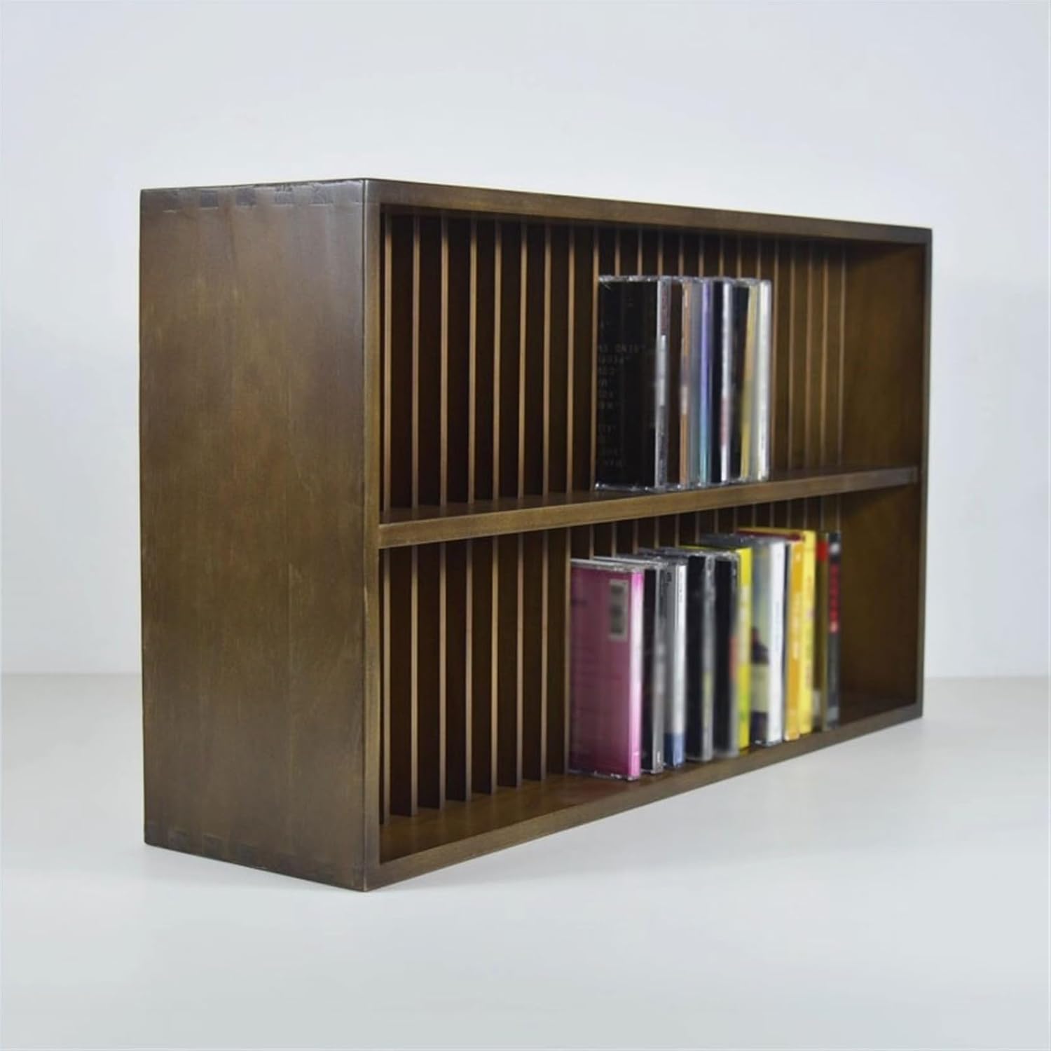 Record Holder Double Decker CD Storage Rack Vertical Wooden Albums Display Shelf Record Display Rack