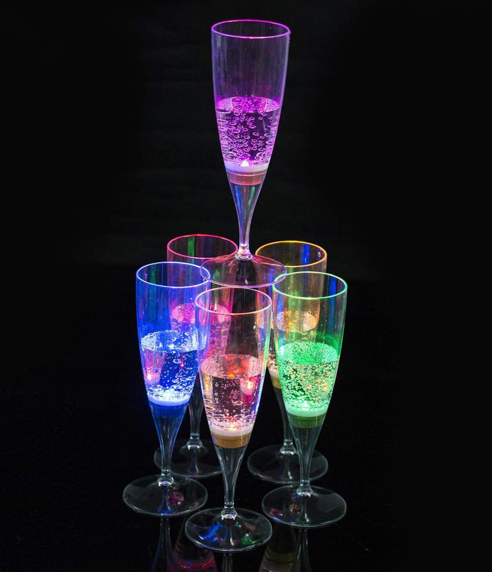 Lot de 6 flûtes à champagne Display Promotion avec lumière LED activée par liquide