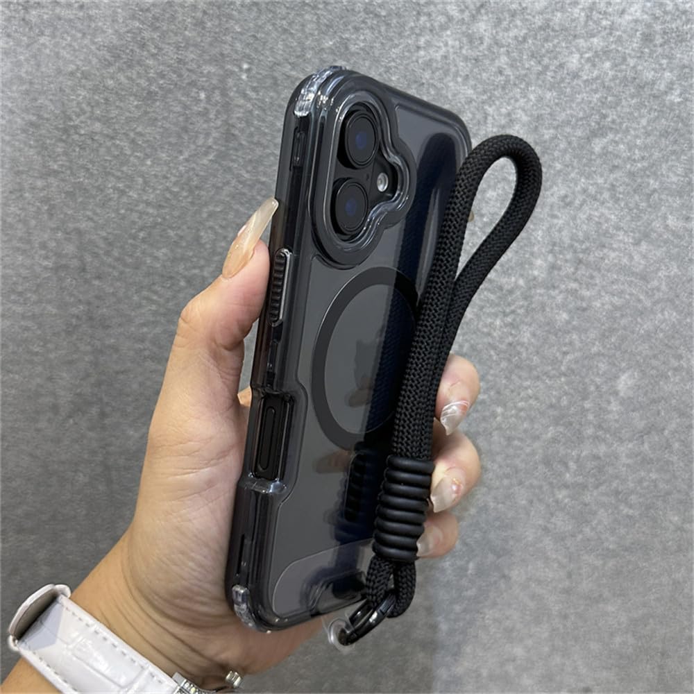 Coque rigide iPhone 15 étui de protection transparent dragonne magnétique noir - 6
