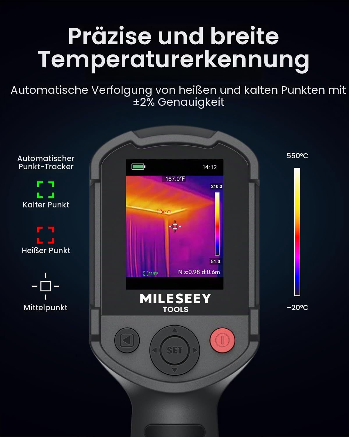 MiLESEEY TR10 Handheld Wärmebildkamera, 192 x 192 Auflösung Thermal Imaging Camera 25Hz Bildfrequenz, -20°C bis 550°C Infrarot Kamera,8 Stunden Akkulaufzeit (TR10)