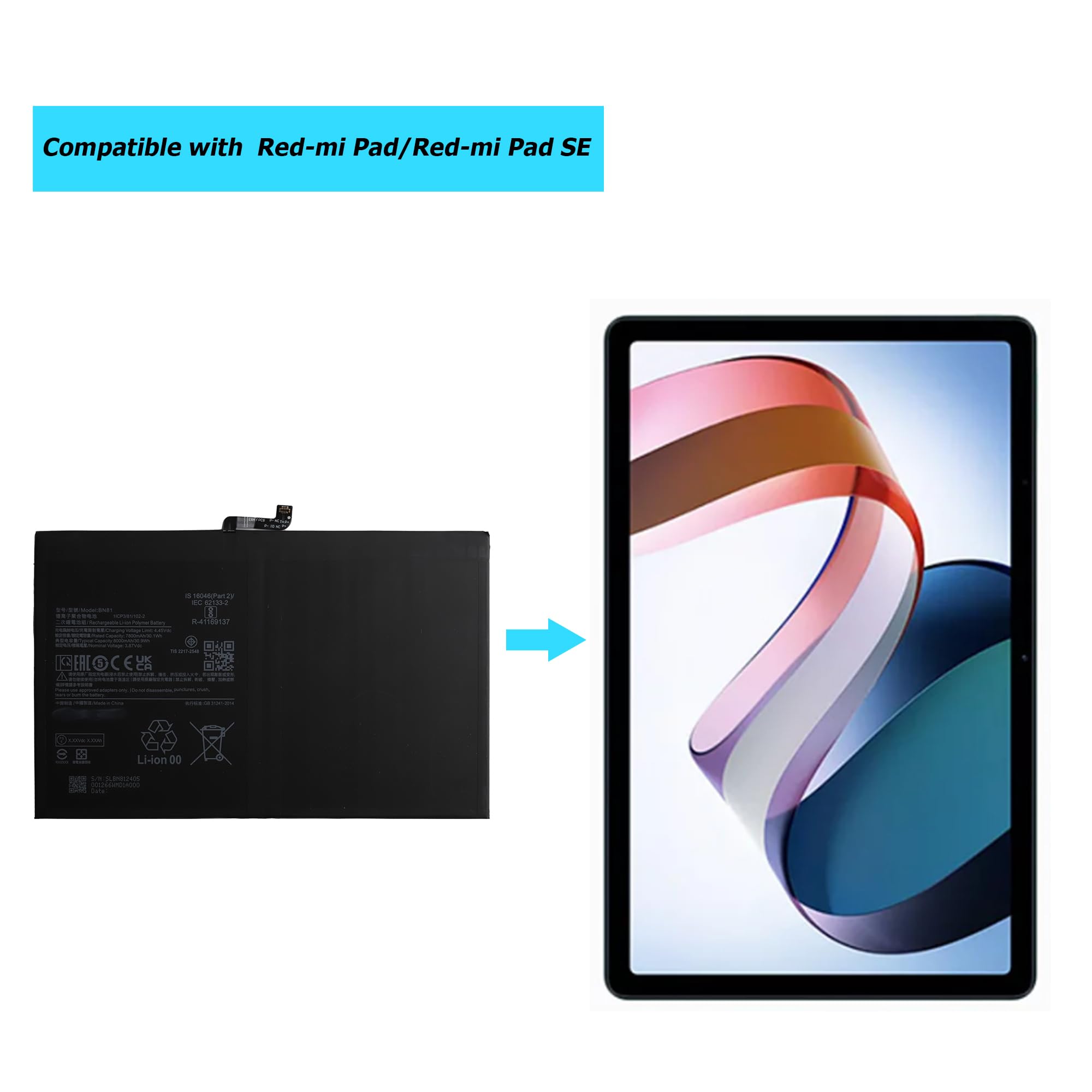 BN81 Batteria di ricambio compatibile per Redmi Pad/Redmi Pad SE con toolkit
