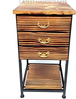 Chest of 3 Drawers Storage | Bedside Table with Three Drawer for Living Room Furniture | Standard Size 28 x 28 x 53 cm | Wrought Iron Frame | Pine Wood-picture-15