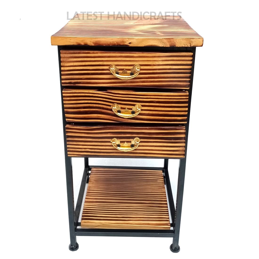 Chest of 3 Drawers Storage | Bedside Table with Three Drawer for Living Room Furniture | Standard Size 28 x 28 x 53 cm | Wrought Iron Frame | Pine Wood-image-23