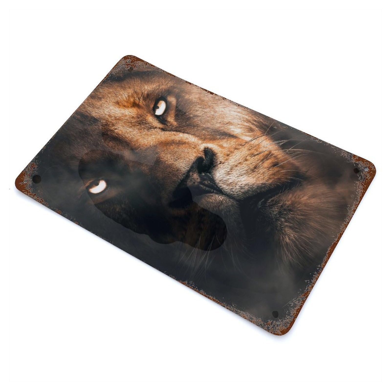 Lion Face Rustic Tin Plaque 11.8"x7.9", Farmhouse Wall Decor for Shed, Workshop And Garage Wall Decor