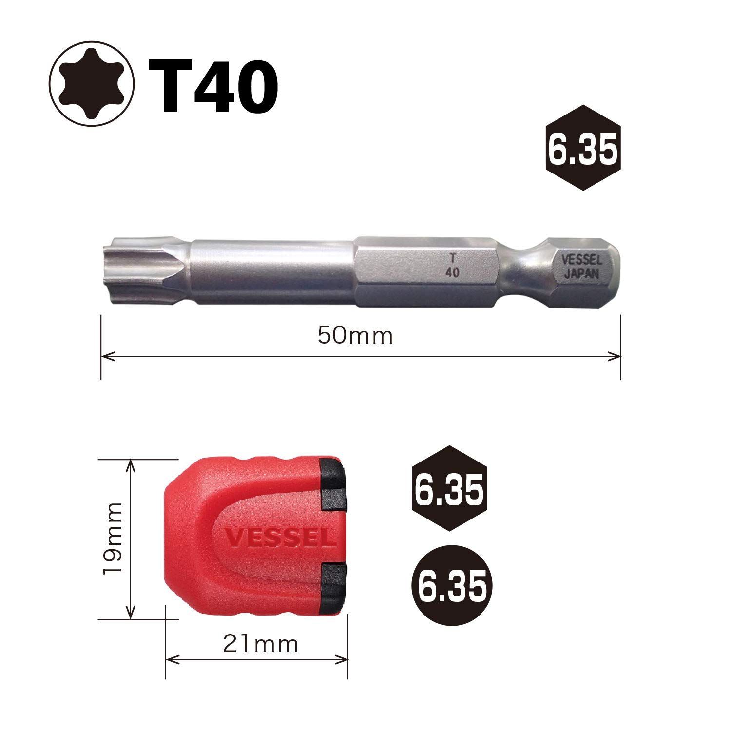 VESSEL EMGETX4050P10T Jeu d'embouts Neck Torsion TORX T40 50mm Ensemble de 10 pièces