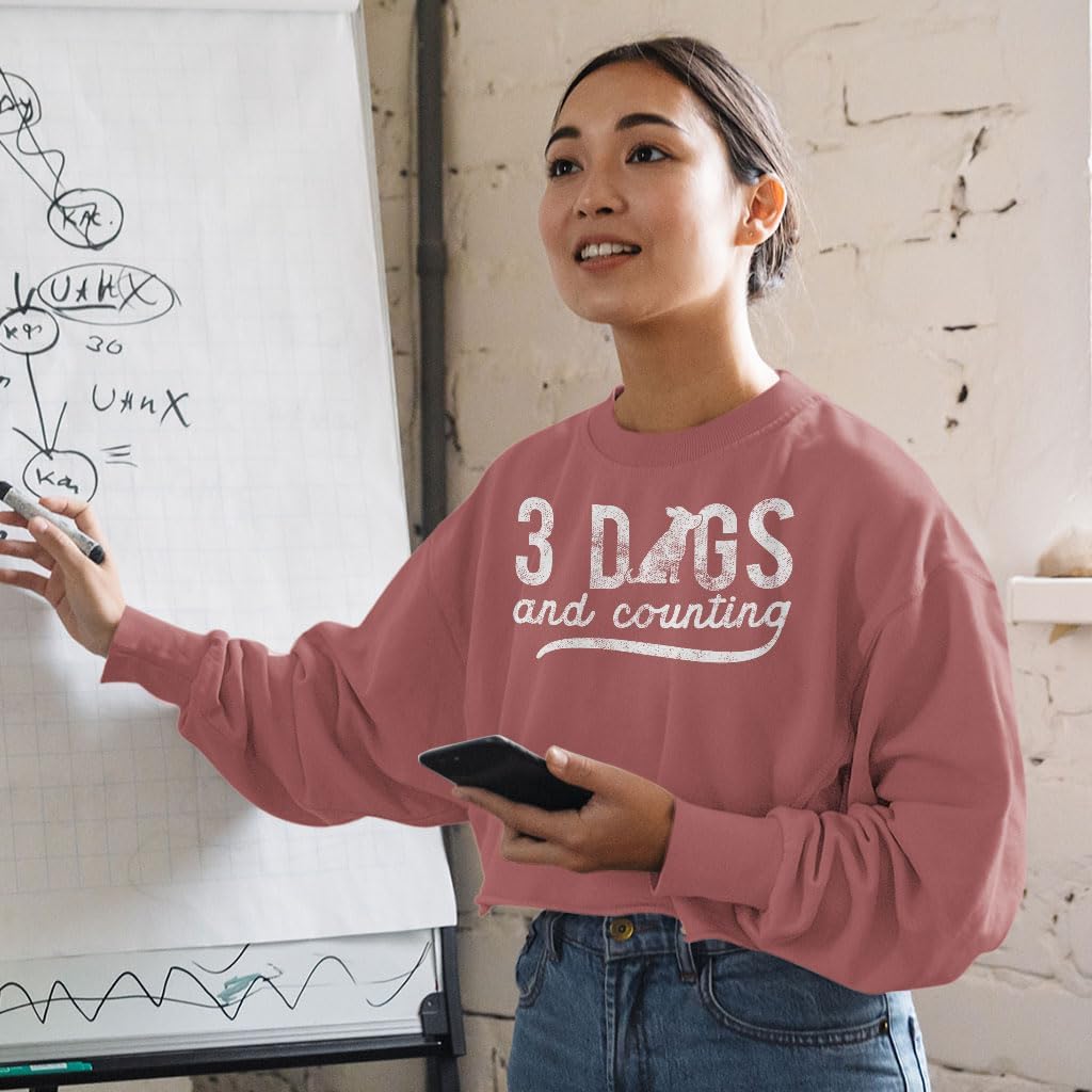 3 Dogs and Counting Cropped Long Sleeve T-Shirt - Funny Dog Owner Clothing - Funny Gift for Her