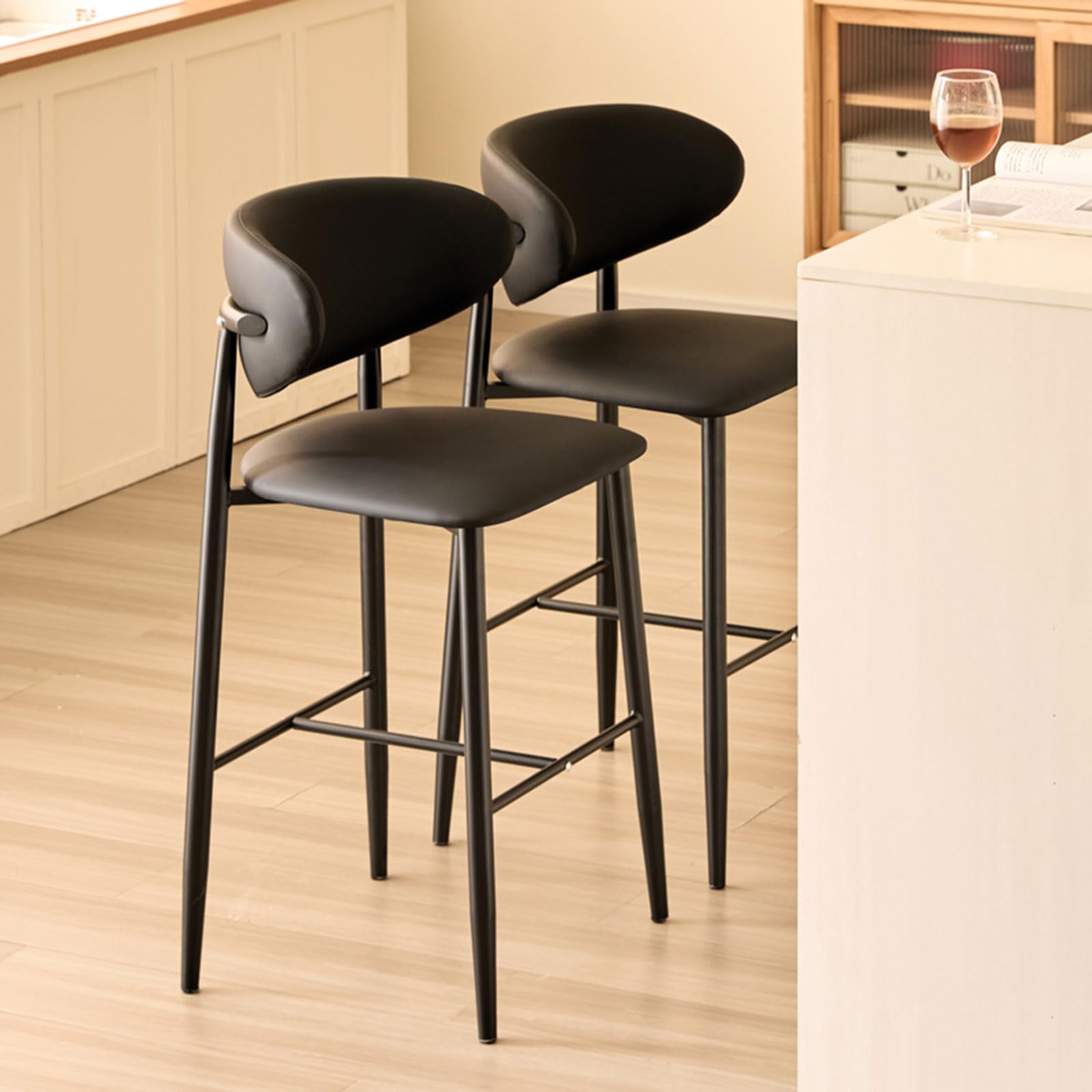 Ensemble de 2 tabourets de Bar rembourrés, Hauteur comptoir 56/66/76 cm, avec Repose-Pieds et Pieds en métal Robustes, pour la Maison, Un pub, Une Cuisine ou Un café.