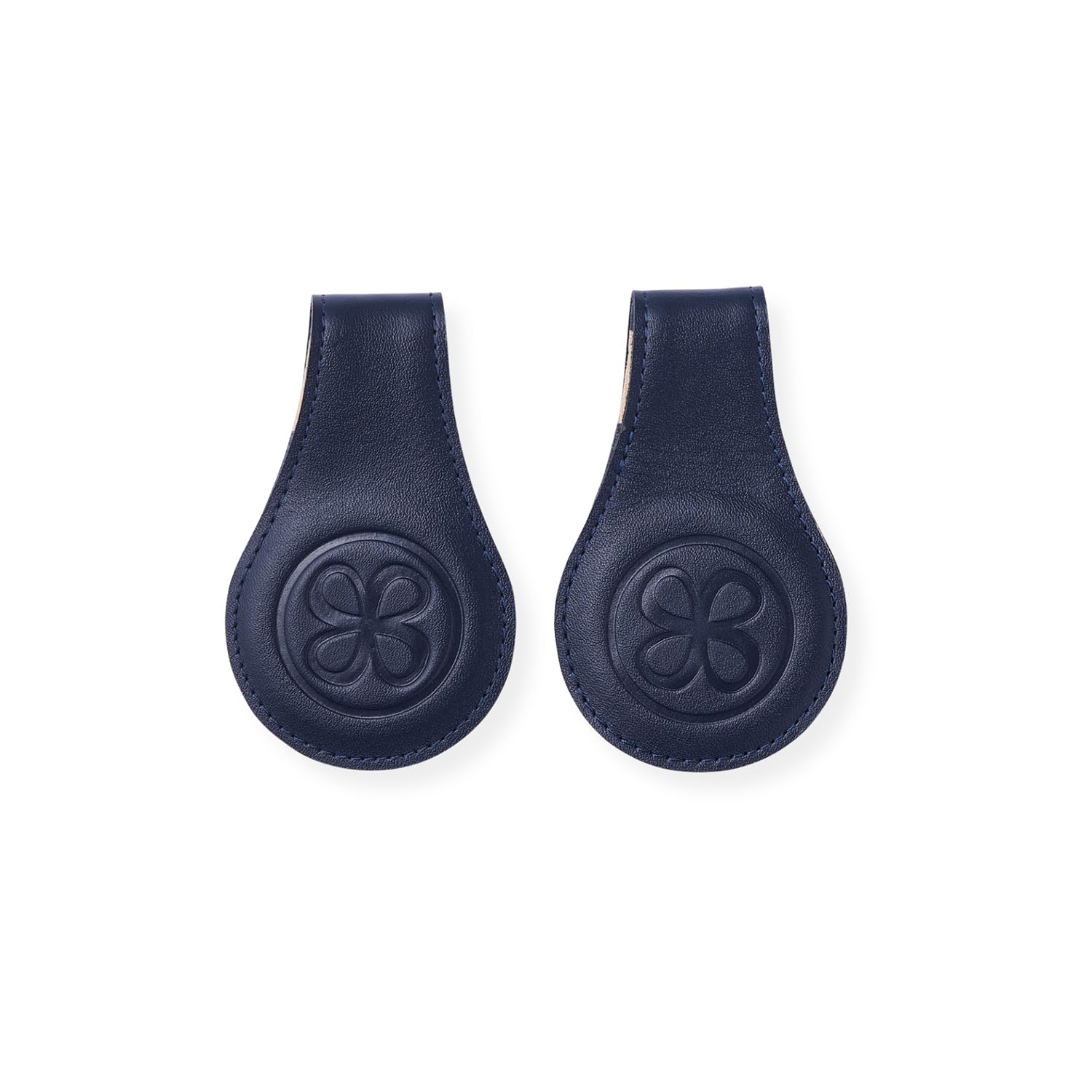 Cloby Magnet Clips 2er Set multifunktional - ideal für Kinderwagen Buggy Babyschale - wendbar - 2 Seiten - aus Leder und Canvas - Navy/Stripe - blau beige