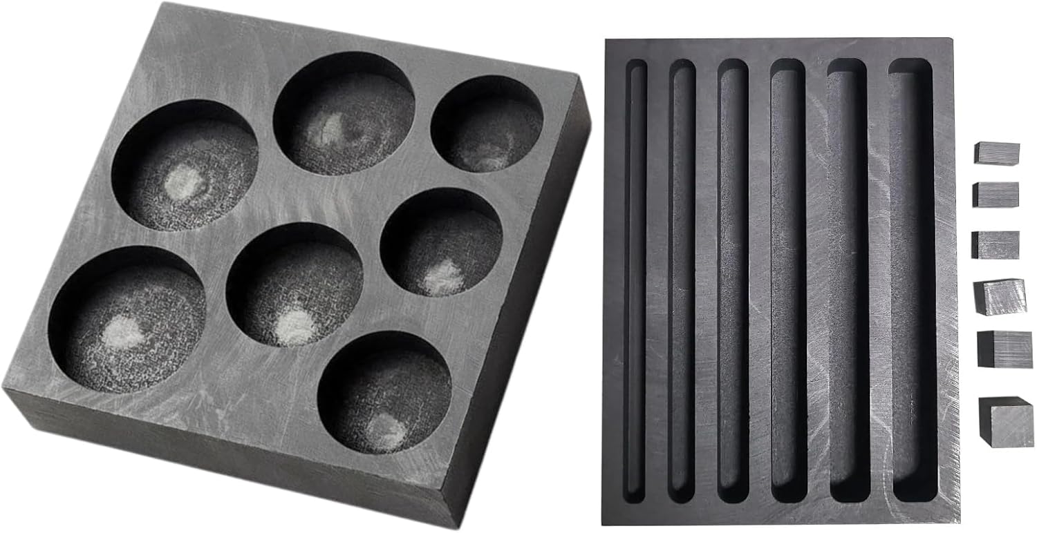 Metal Casting Molds for Gold/Silver/Copper 2PCS, HOMOMSAE Long Bar & Big Round(1.05-1.53") Ingot Casting Tools for Jewelry Making