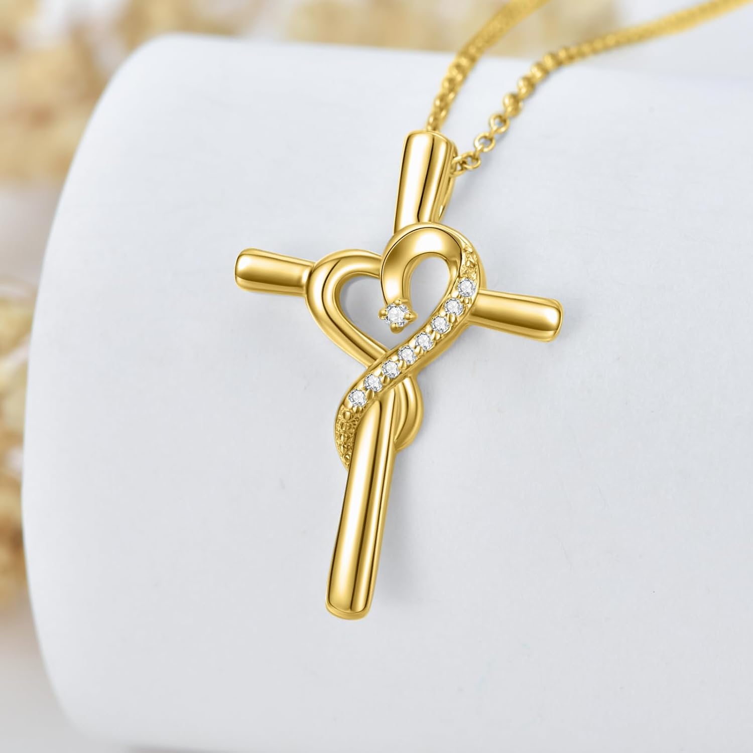 14k Yellow Gold Cross Necklace for Women with Natural Diamond(I2-I3 Clarity),Religious Pendant Necklaces Jewelry Gift for Mom Wife Her Mother's Day Christmas - Image 2