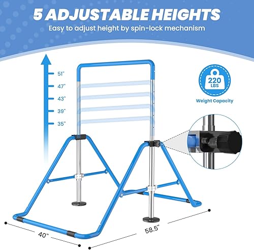 Miniatura 2 de Barras de gimnasia para el hogar, equipo de gimnasia para niños, ajustable para entrenamiento juvenil en casa, barra de gimnasia para niños de 3 a 7