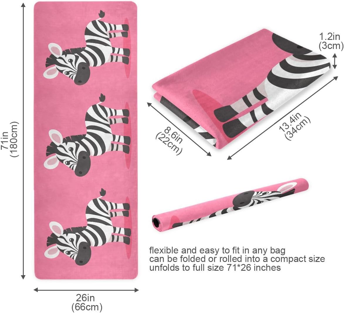 ALAZA Zebra Cartoon on Pink Yoga Mat Non Slip Fitness Exercise Mat, Workout Mat for Yoga, Pilates and Floor Exercises