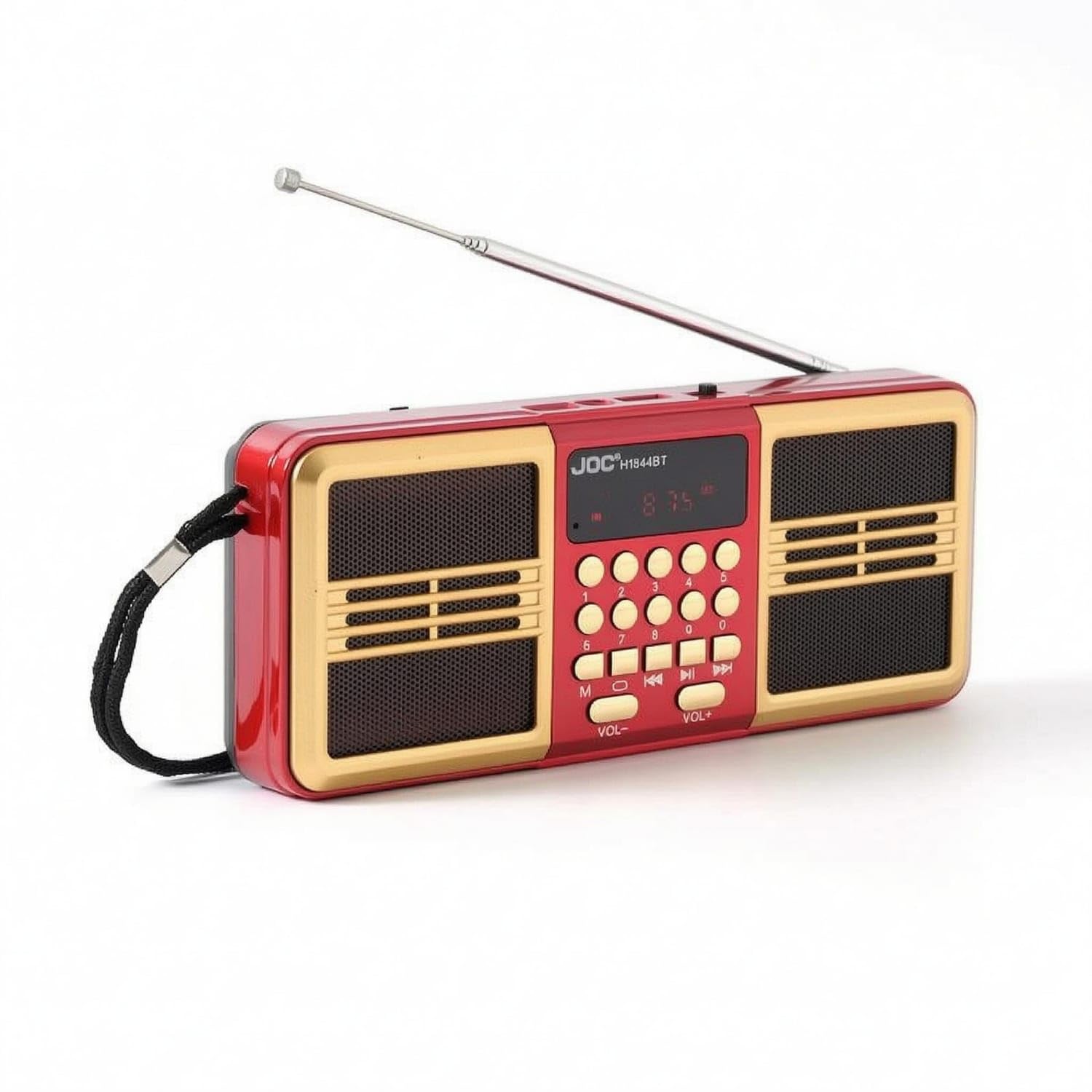 SD Card Playback Portable Multifunction Radio Telescopic Antenna Bluetooth Radio Push Buttons mp3 Player Receiver Front Speaker Grilles, Red-image-20
