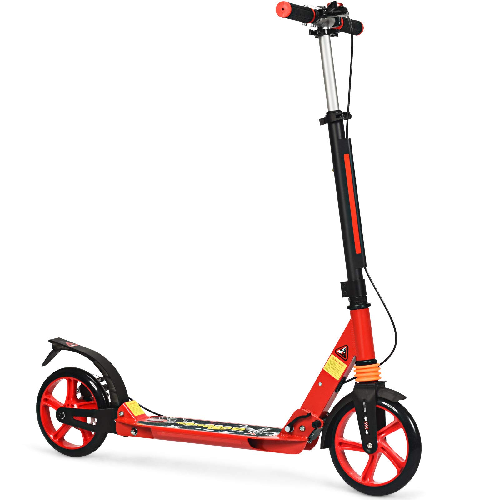 GYMAX Patinete de Acrobacias Regulable en Altura, Plegable, Ruedas de 200 mm, Patinete Deportivo con Doble Suspensión, Incluye Timbre y Correa, Soporta hasta 100 kg, para Niños y Adultos